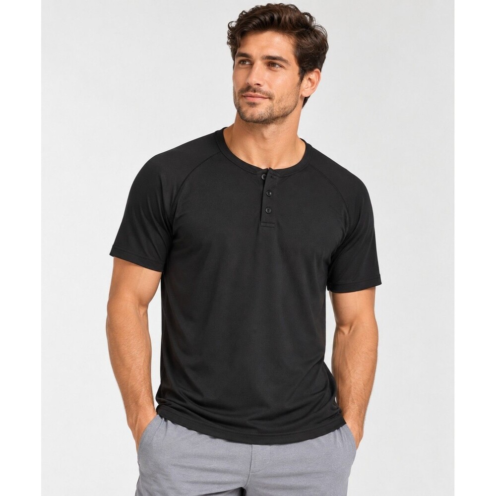Lululemon Metal Vent Tech Henley XL Black Short Sleeve Shirt Performance Top
